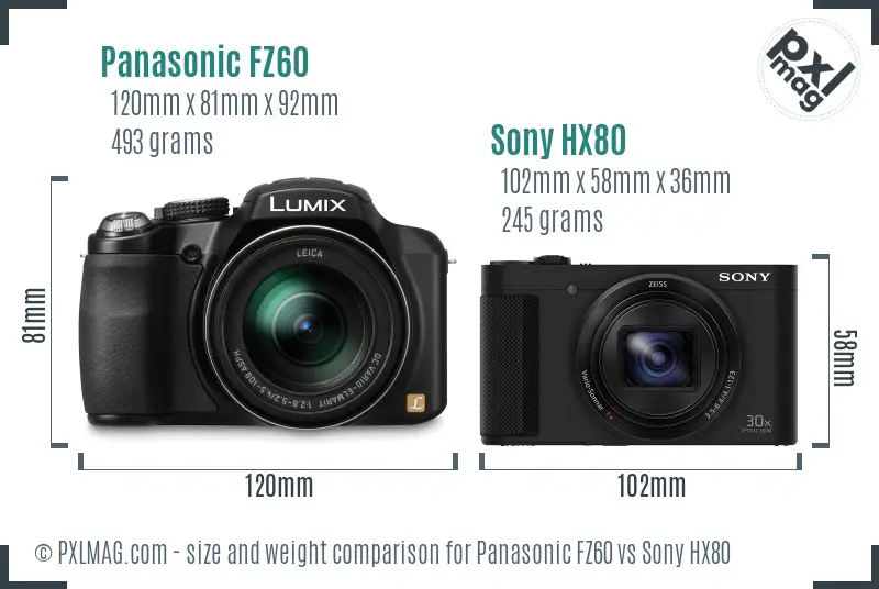 Panasonic FZ60 vs Sony HX80 size comparison