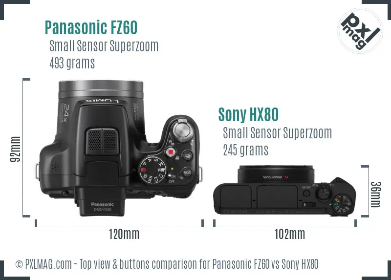 Panasonic FZ60 vs Sony HX80 top view buttons comparison