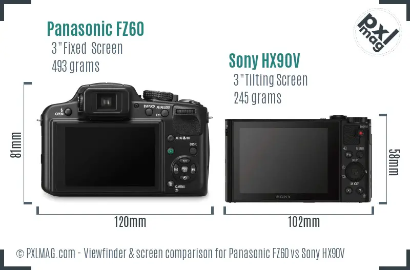 Panasonic FZ60 vs Sony HX90V Screen and Viewfinder comparison