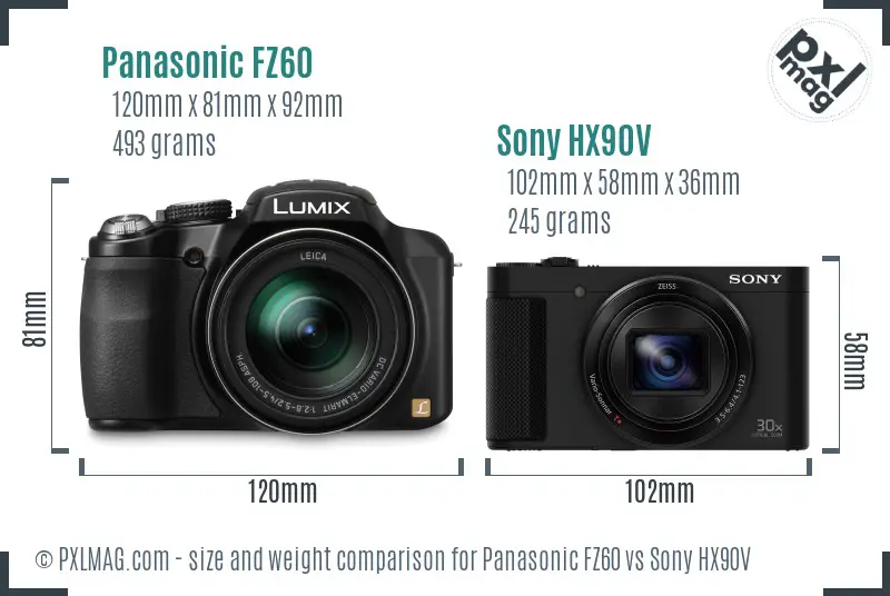 Panasonic FZ60 vs Sony HX90V size comparison