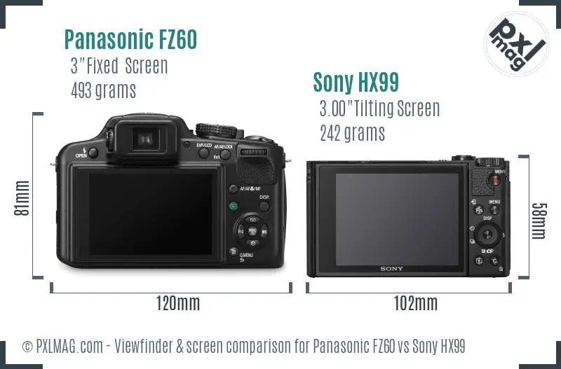 Panasonic FZ60 vs Sony HX99 Screen and Viewfinder comparison