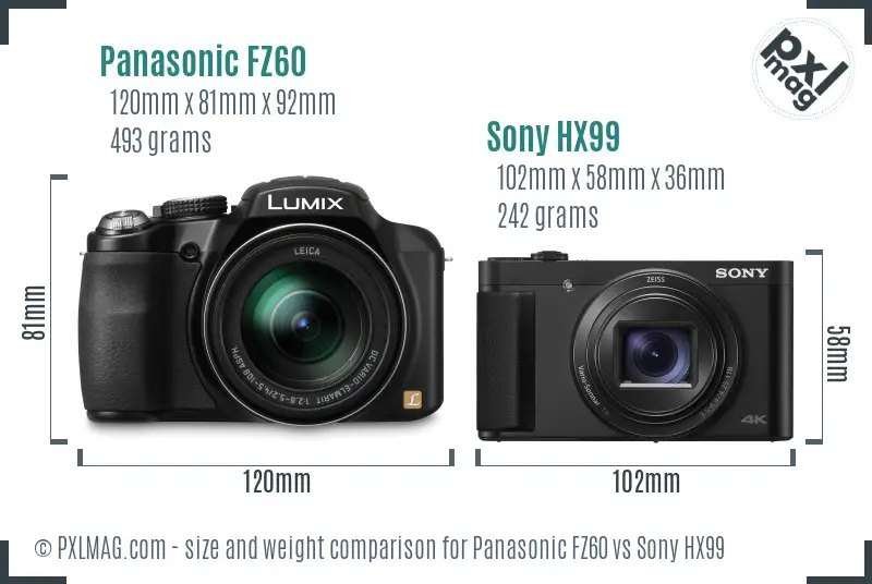 Panasonic FZ60 vs Sony HX99 size comparison