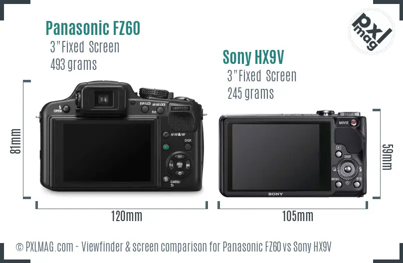 Panasonic FZ60 vs Sony HX9V Screen and Viewfinder comparison