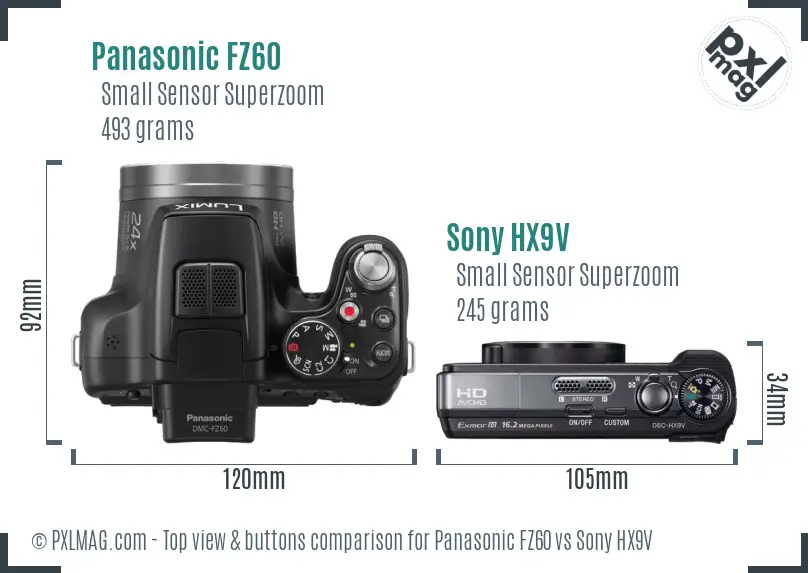 Panasonic FZ60 vs Sony HX9V top view buttons comparison