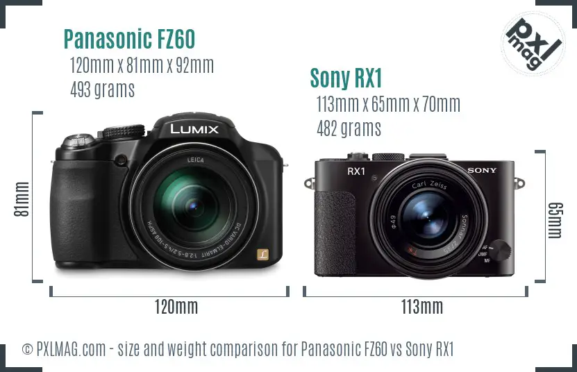 Panasonic FZ60 vs Sony RX1 size comparison