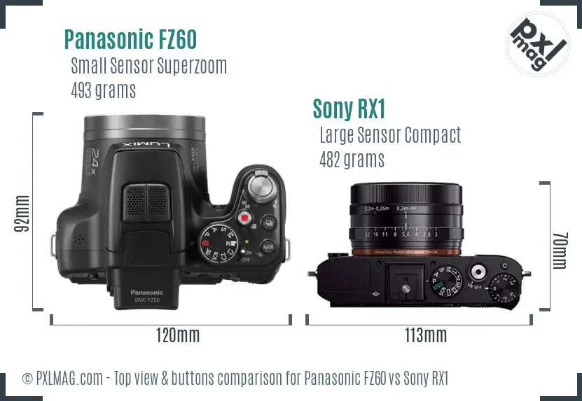 Panasonic FZ60 vs Sony RX1 top view buttons comparison