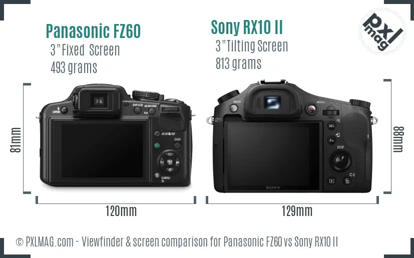 Panasonic FZ60 vs Sony RX10 II Screen and Viewfinder comparison