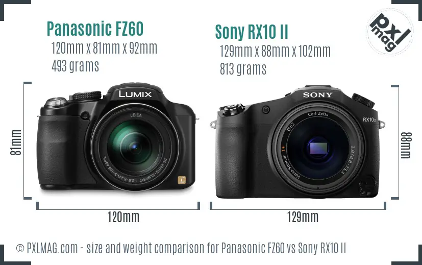 Panasonic FZ60 vs Sony RX10 II size comparison
