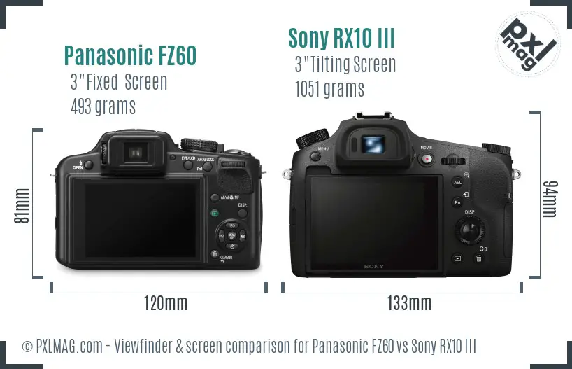 Panasonic FZ60 vs Sony RX10 III Screen and Viewfinder comparison