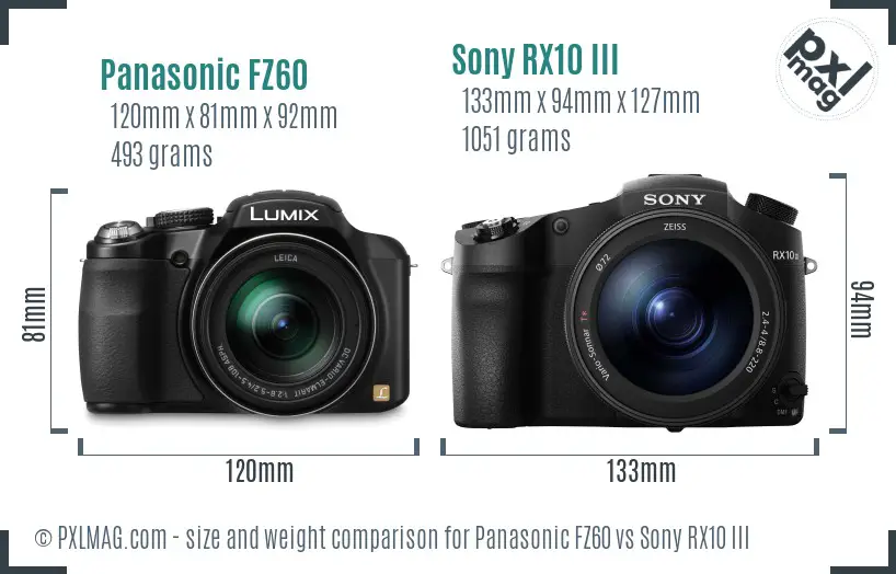 Panasonic FZ60 vs Sony RX10 III size comparison
