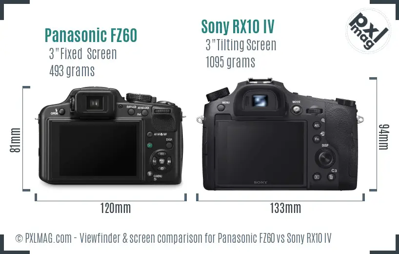 Panasonic FZ60 vs Sony RX10 IV Screen and Viewfinder comparison