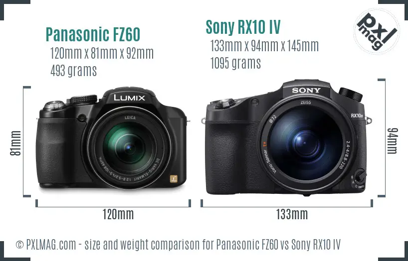 Panasonic FZ60 vs Sony RX10 IV size comparison