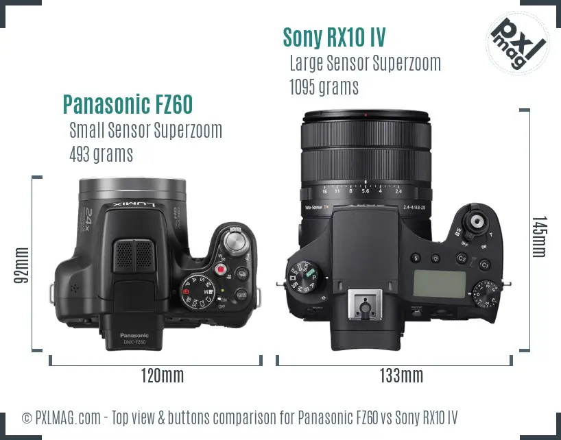 Panasonic FZ60 vs Sony RX10 IV top view buttons comparison