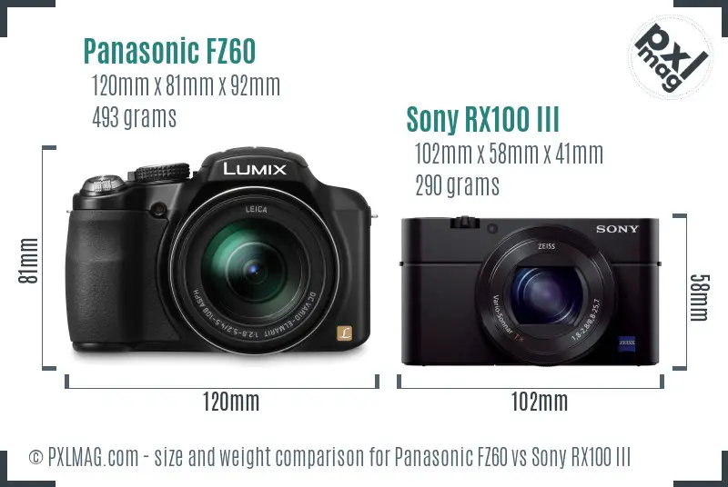 Panasonic FZ60 vs Sony RX100 III size comparison Panasonic FZ60 vs Sony RX100 III size comparison