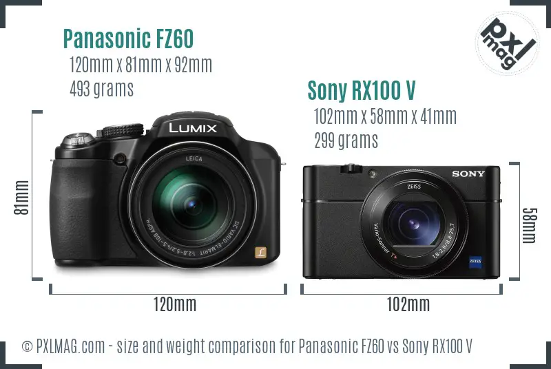Panasonic FZ60 vs Sony RX100 V size comparison Panasonic FZ60 vs Sony RX100 V size comparison