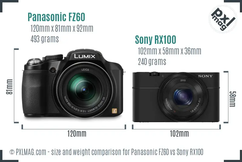 Panasonic FZ60 vs Sony RX100 size comparison Panasonic FZ60 vs Sony RX100 size comparison