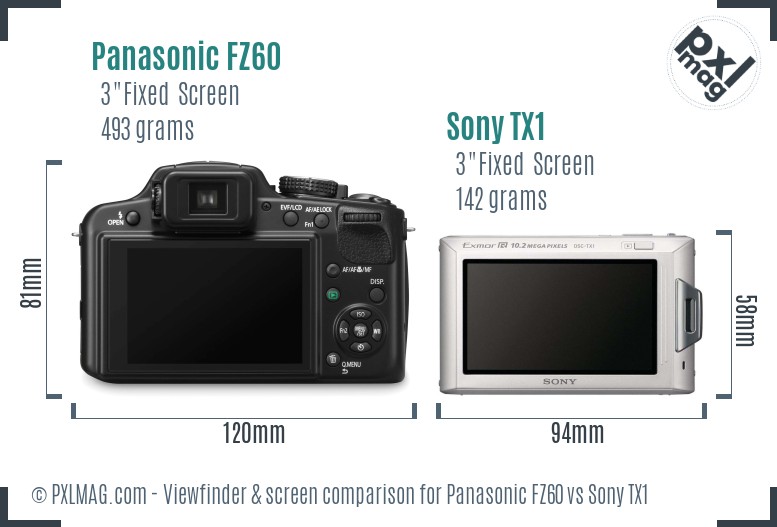 Panasonic FZ60 vs Sony TX1 Screen and Viewfinder comparison