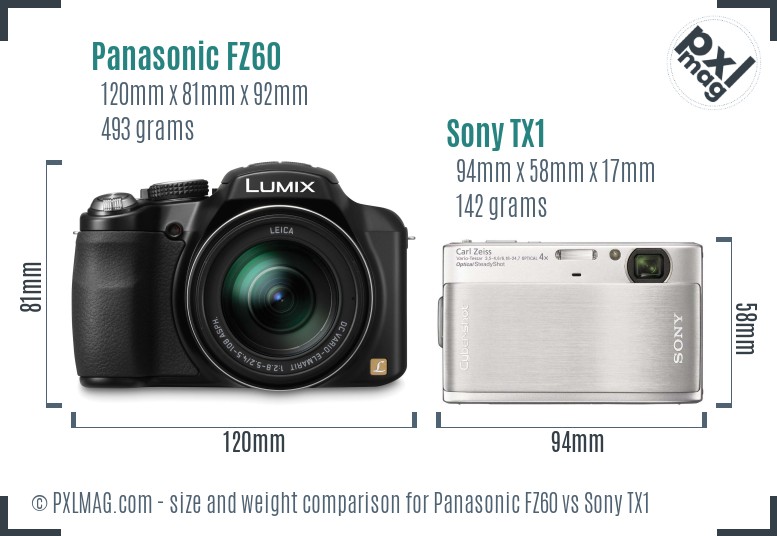 Panasonic FZ60 vs Sony TX1 size comparison