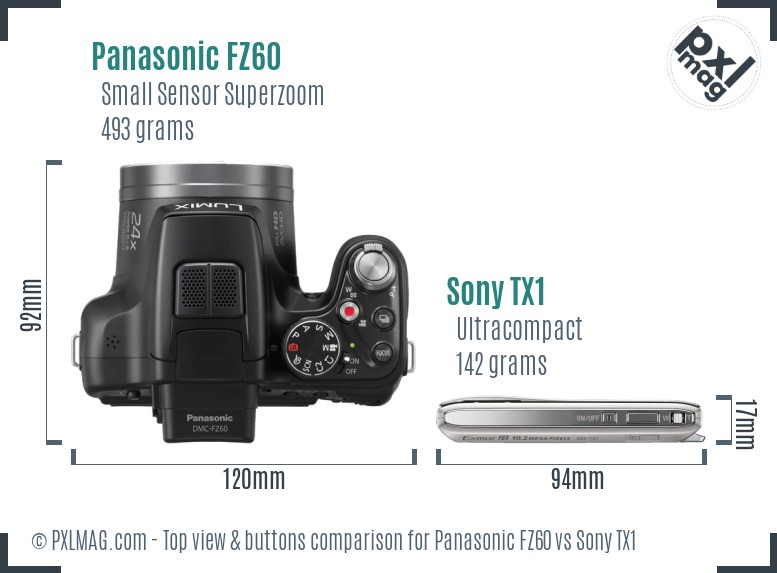 Panasonic FZ60 vs Sony TX1 top view buttons comparison