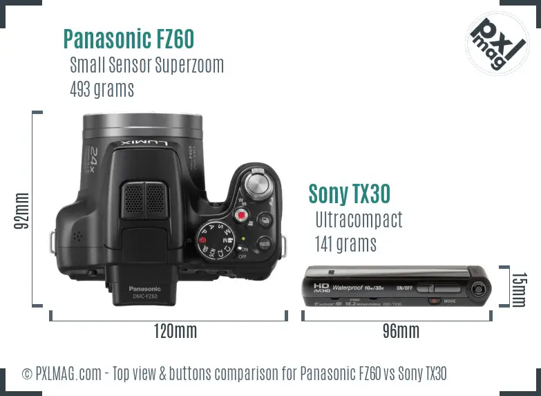 Panasonic FZ60 vs Sony TX30 top view buttons comparison