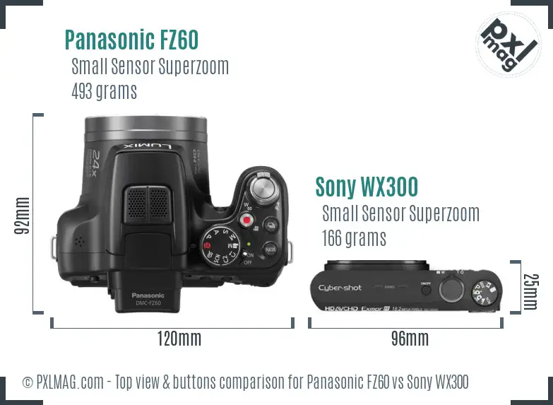 Panasonic FZ60 vs Sony WX300 top view buttons comparison