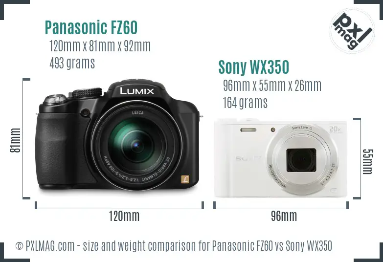 Panasonic FZ60 vs Sony WX350 size comparison Panasonic FZ60 vs Sony WX350 size comparison