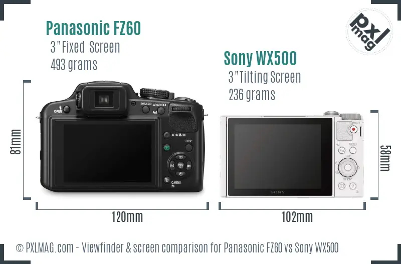 Panasonic FZ60 vs Sony WX500 Screen and Viewfinder comparison