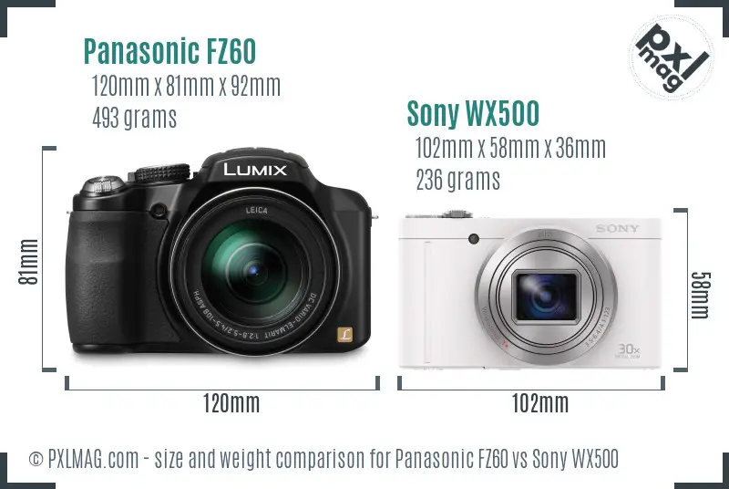 Panasonic FZ60 vs Sony WX500 size comparison