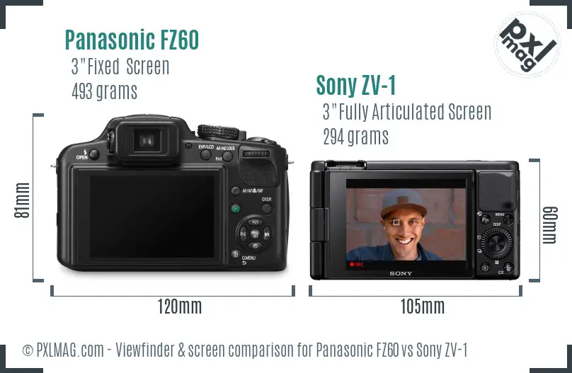 Panasonic FZ60 vs Sony ZV-1 Screen and Viewfinder comparison