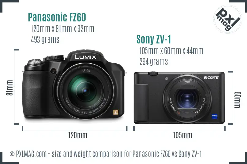 Panasonic FZ60 vs Sony ZV-1 size comparison