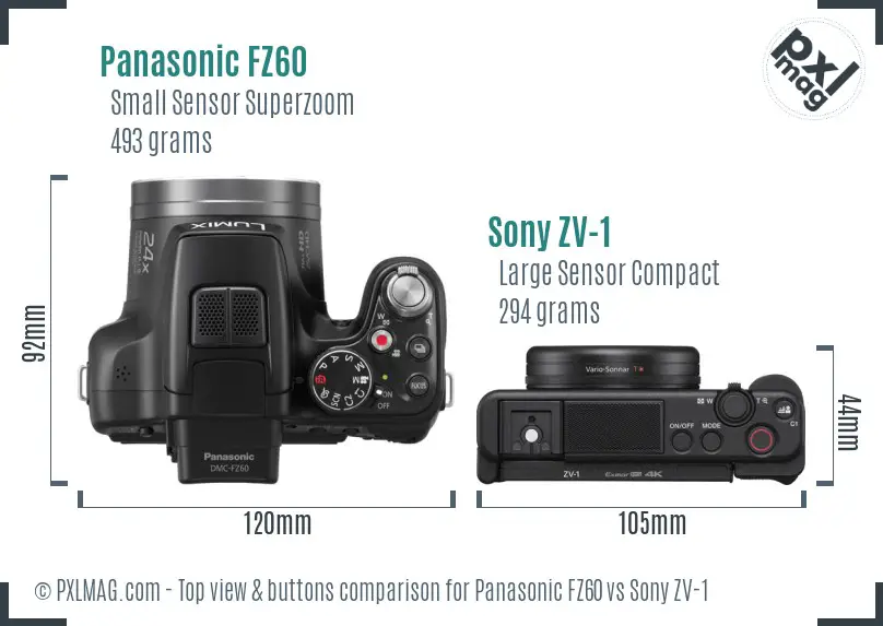 Panasonic FZ60 vs Sony ZV-1 top view buttons comparison