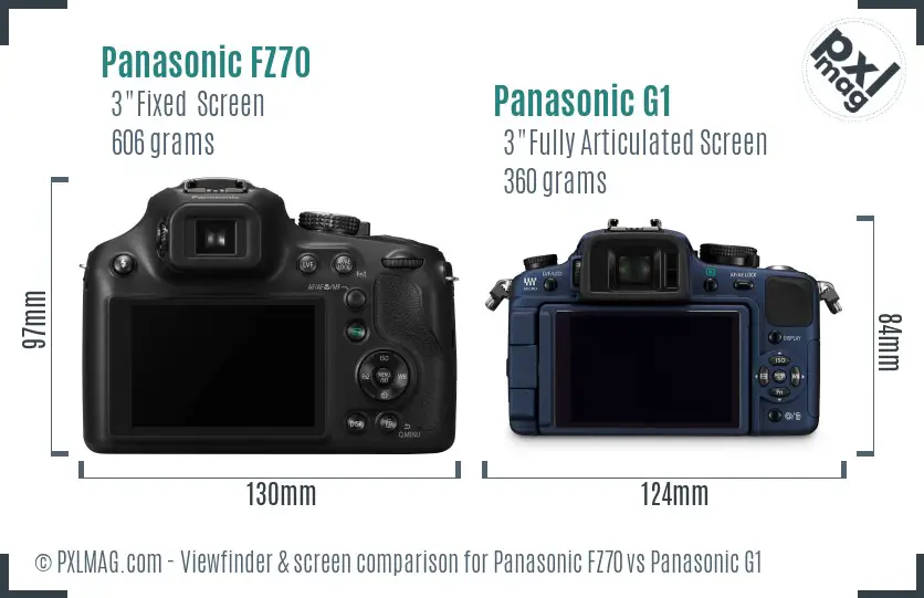 Panasonic FZ70 vs Panasonic G1 Screen and Viewfinder comparison