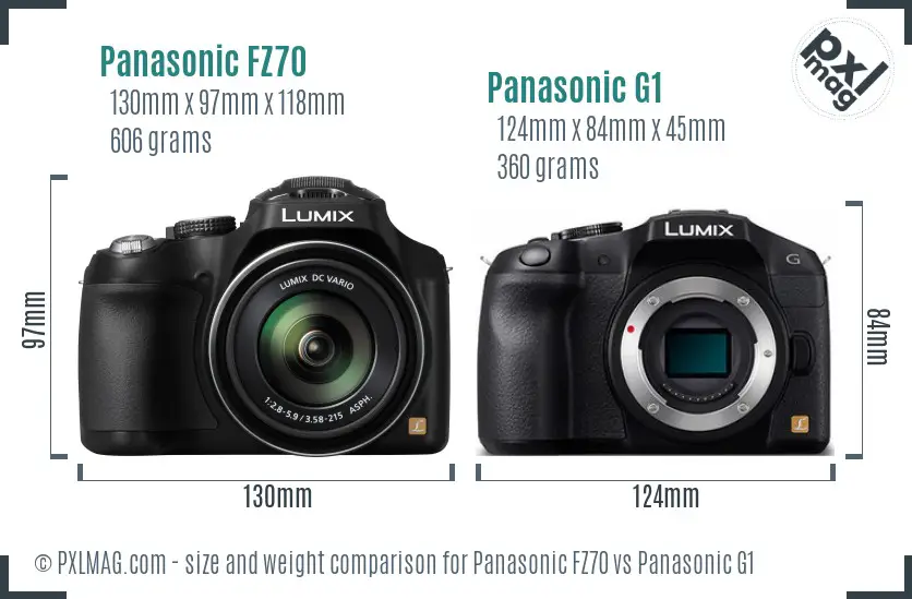 Panasonic FZ70 vs Panasonic G1 size comparison