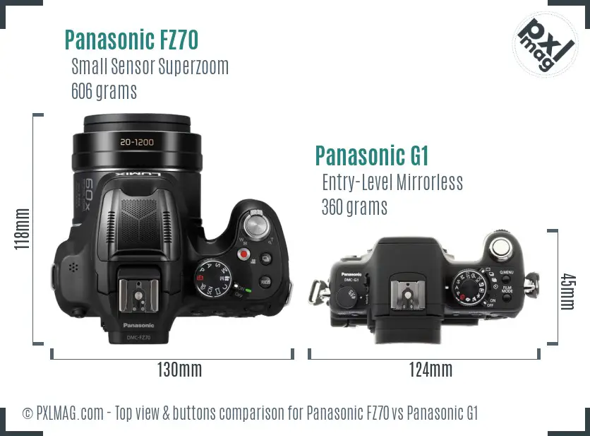 Panasonic FZ70 vs Panasonic G1 top view buttons comparison