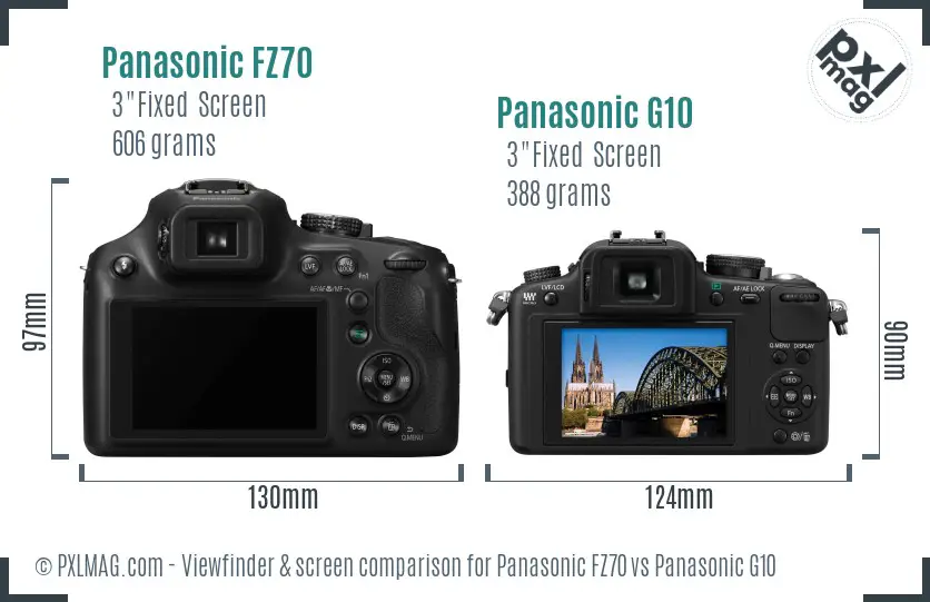 Panasonic FZ70 vs Panasonic G10 Screen and Viewfinder comparison