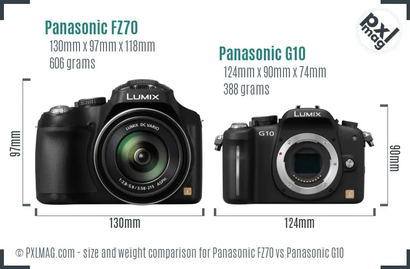 Panasonic FZ70 vs Panasonic G10 size comparison