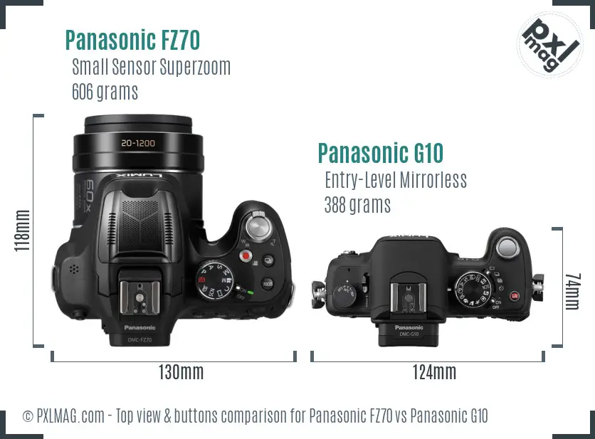 Panasonic FZ70 vs Panasonic G10 top view buttons comparison