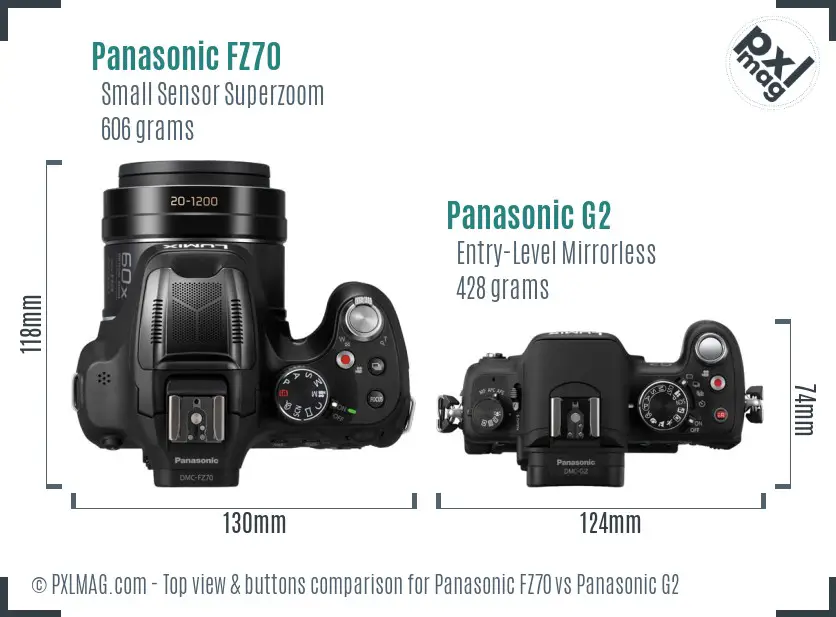 Panasonic FZ70 vs Panasonic G2 top view buttons comparison