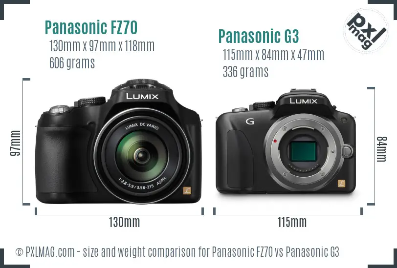 Panasonic FZ70 vs Panasonic G3 size comparison
