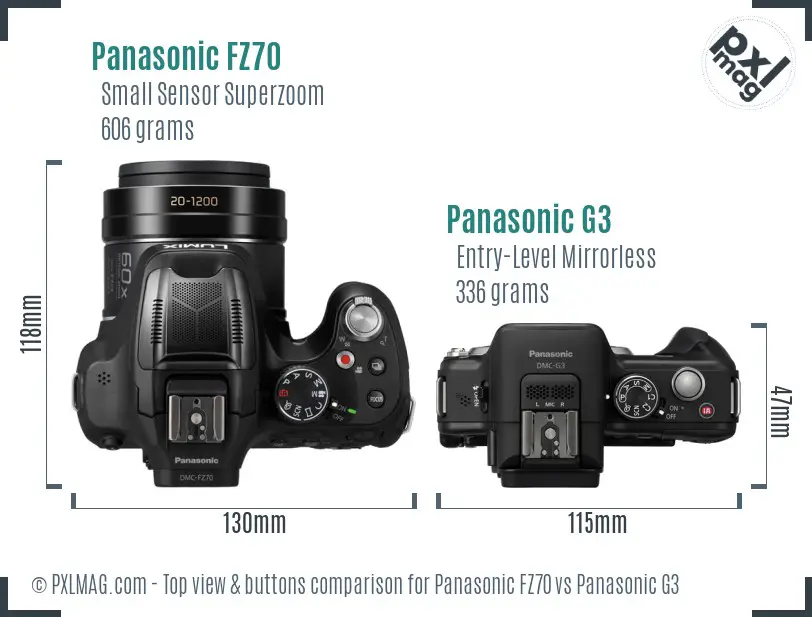 Panasonic FZ70 vs Panasonic G3 top view buttons comparison