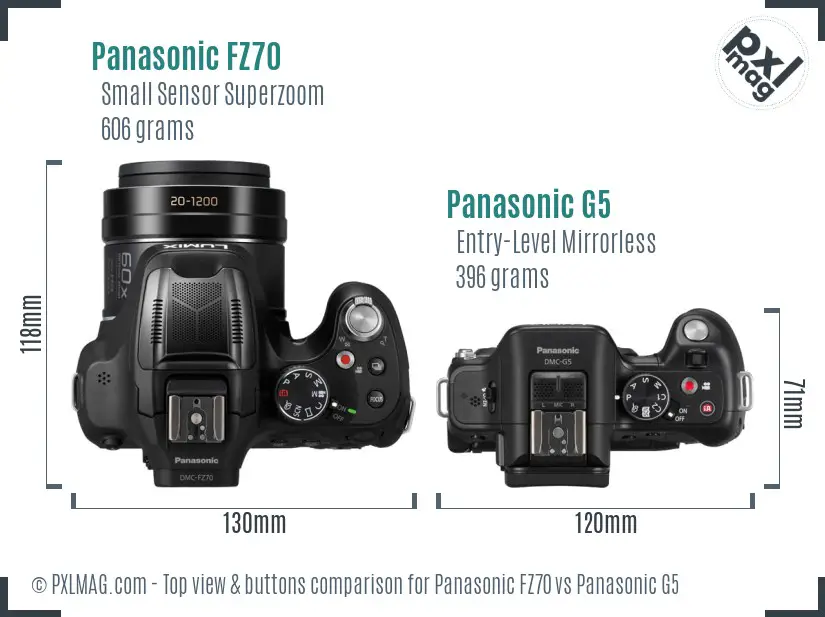 Panasonic FZ70 vs Panasonic G5 top view buttons comparison