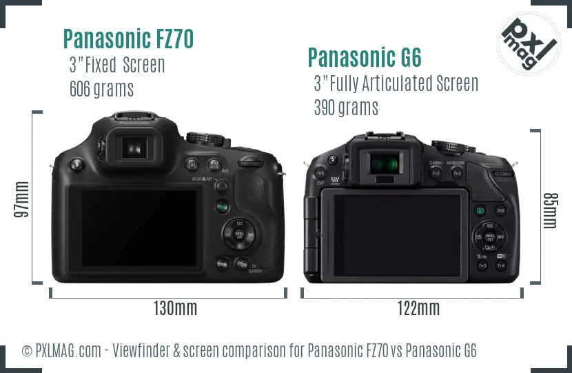 Panasonic FZ70 vs Panasonic G6 Screen and Viewfinder comparison