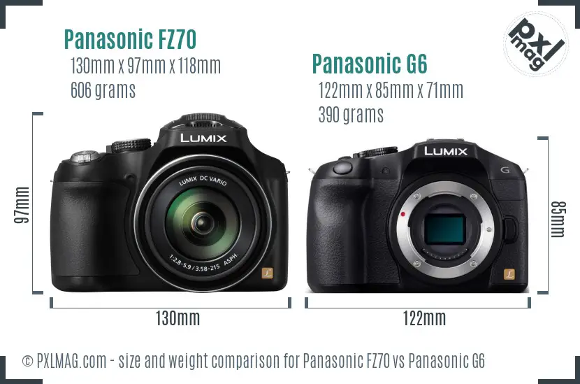 Panasonic FZ70 vs Panasonic G6 size comparison