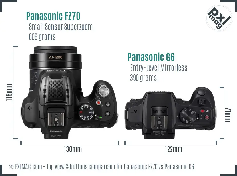 Panasonic FZ70 vs Panasonic G6 top view buttons comparison