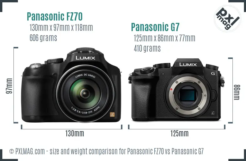 Panasonic FZ70 vs Panasonic G7 size comparison