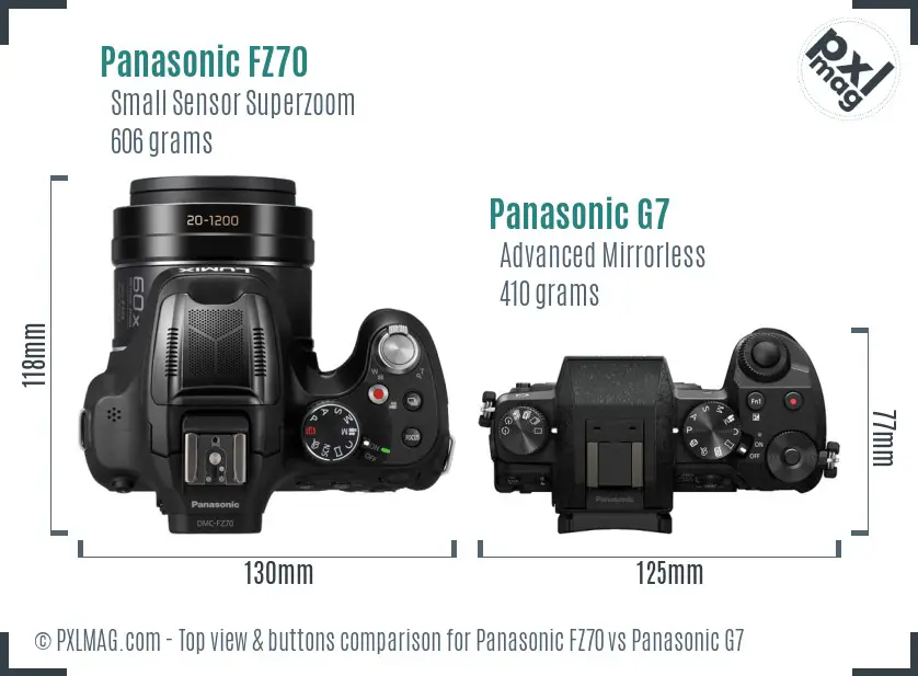 Panasonic FZ70 vs Panasonic G7 top view buttons comparison