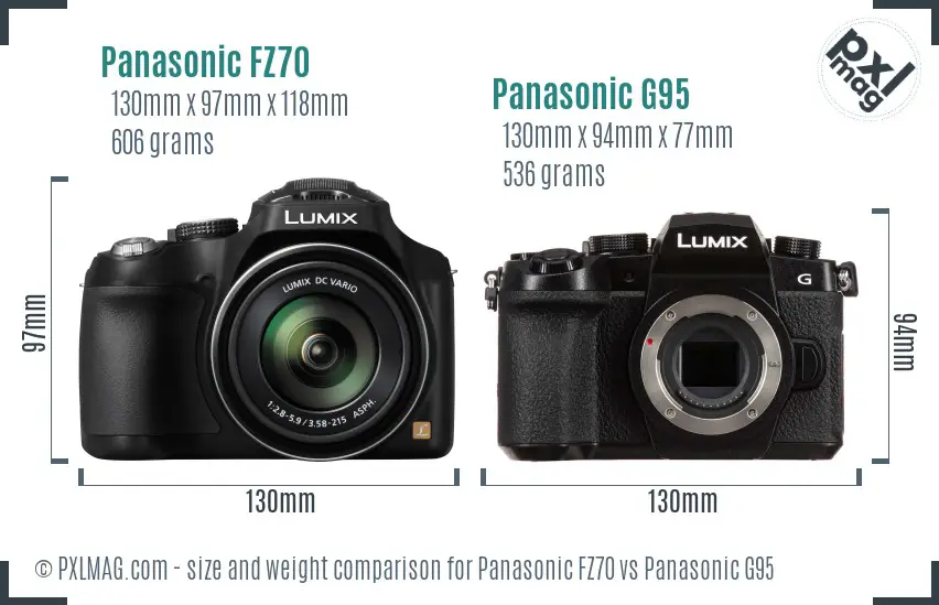 Panasonic FZ70 vs Panasonic G95 size comparison