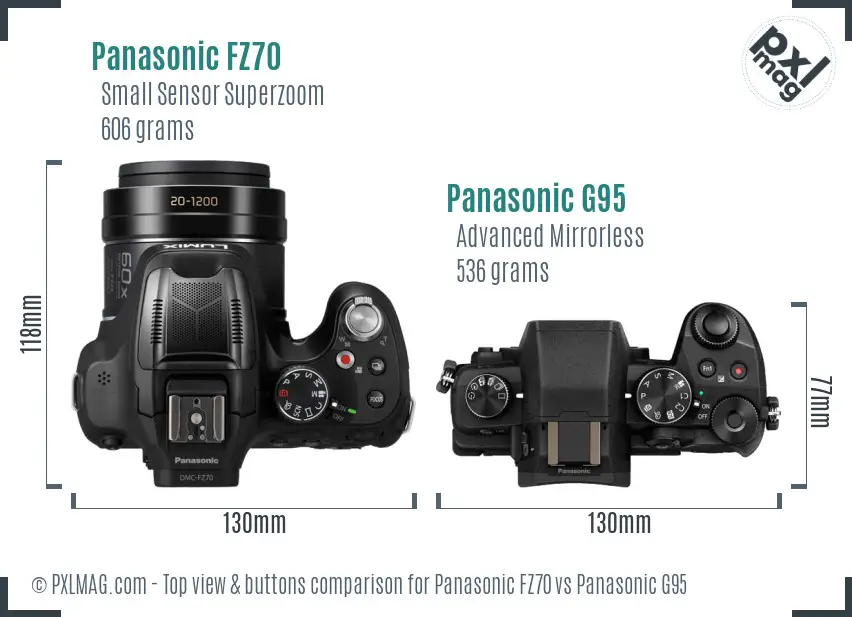 Panasonic FZ70 vs Panasonic G95 top view buttons comparison