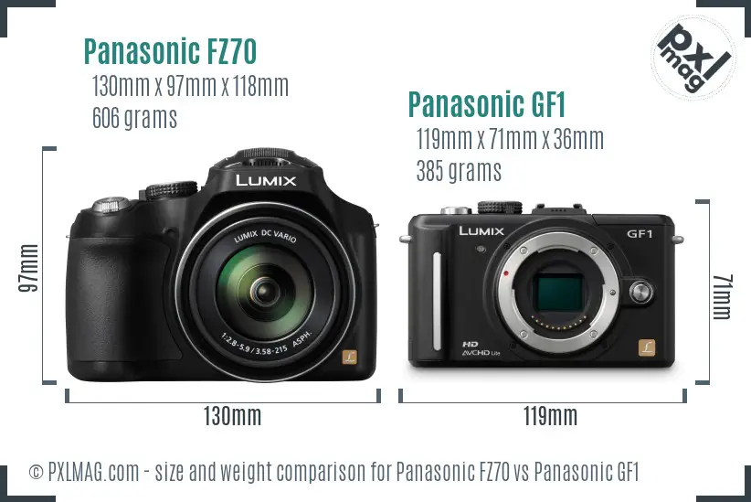 Panasonic FZ70 vs Panasonic GF1 size comparison