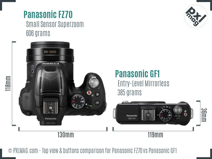 Panasonic FZ70 vs Panasonic GF1 top view buttons comparison